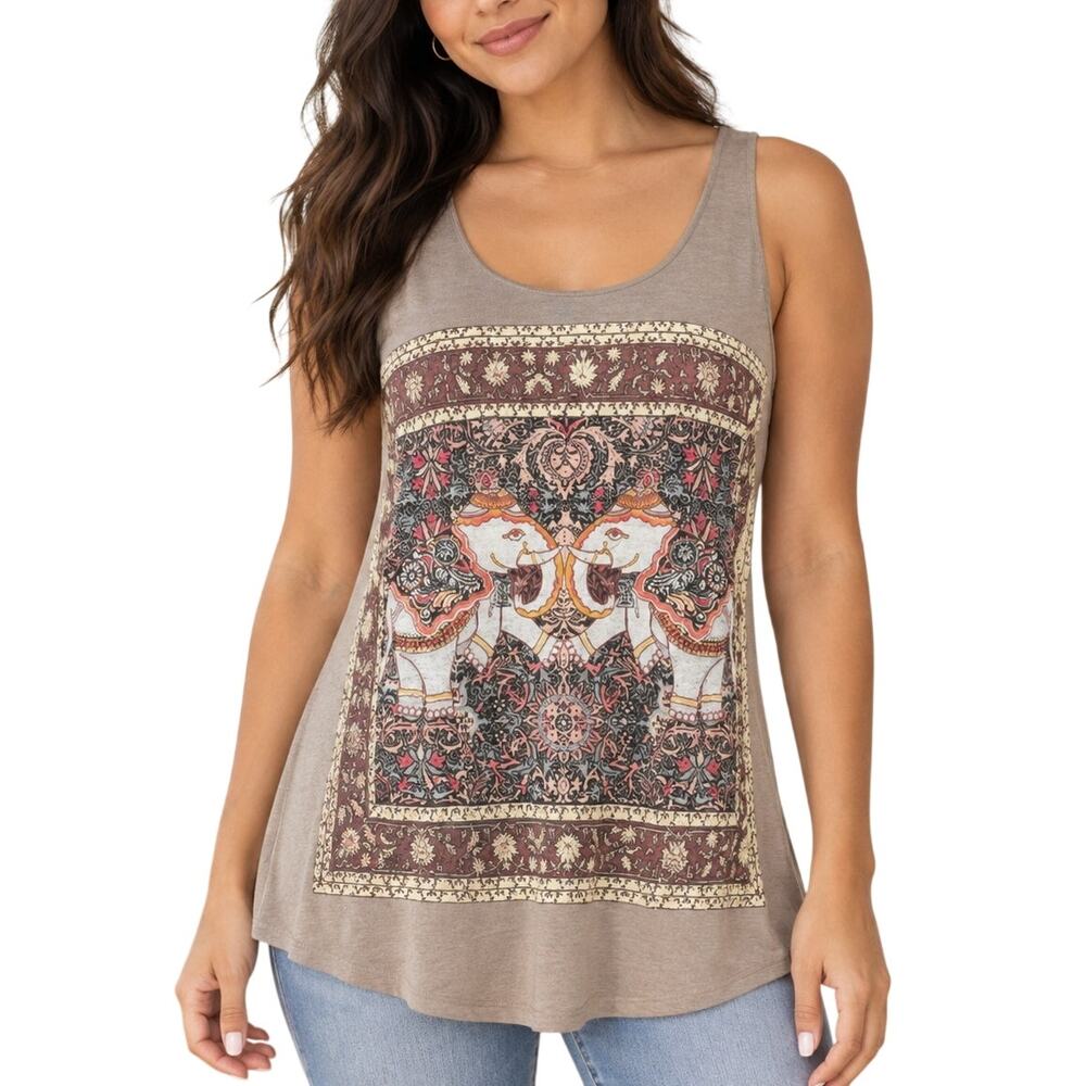 Bear Dance Elephant Graphic Tank Top Medium Boho Festival Tunic